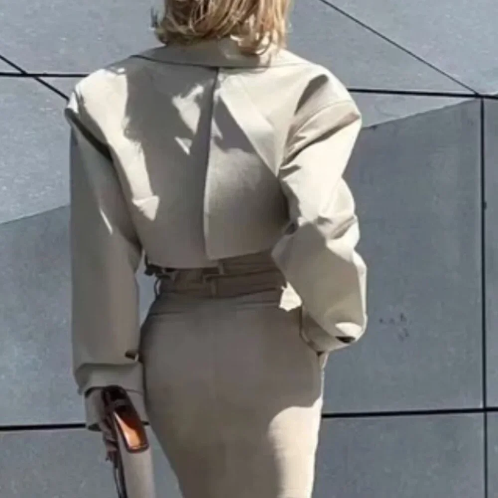 BEST Helsa Oversized Cropped Trench Coat Jacket XSmall Chino Khaki Quiet Lux - Picture 3 of 12